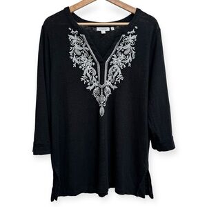 Chico’s 100% Linen Embroidered V-Neck Blouse Top